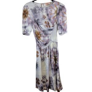 Tresor Mini Dress Womans 2 Purple Floral Var Unica Side Ruched Short Sleeve Read